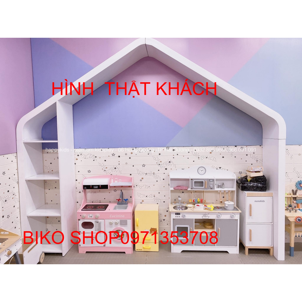 Đồ chơi Bếp bằng gỗ cao 97cm màu ghi kèm  BBQ - Đồ chơi gỗ cho bé - Biko Shop