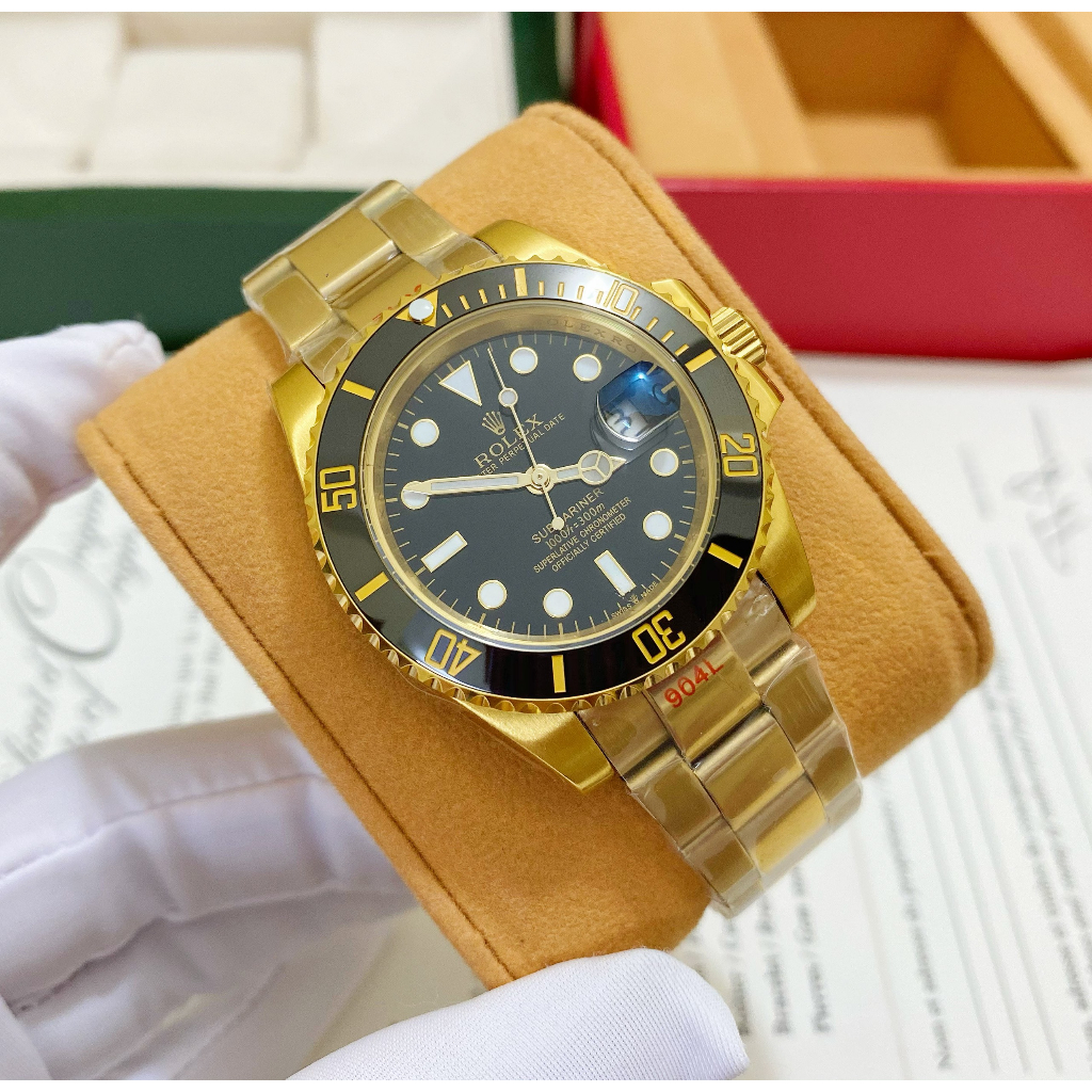 Đồng hồ Nam Rolexs mặt đen vỏ vàng gold vành tọa độ máy nhật dòng cơ Automatic -40mm dây kim