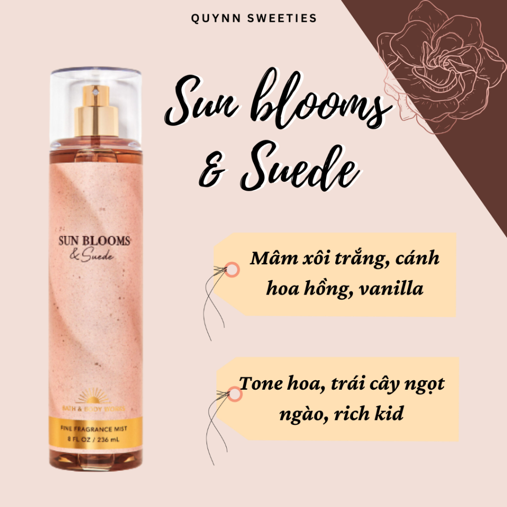 BILL MỸ- Xịt thơm body mist của Bath and body works- Sun blooms & Suede