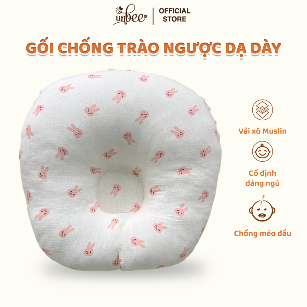 Gối Chống Trào Ngược Dạ Dày Cố Định Đầu Cho Bé Unbee Vải Xô Muslin Hàn Quốc