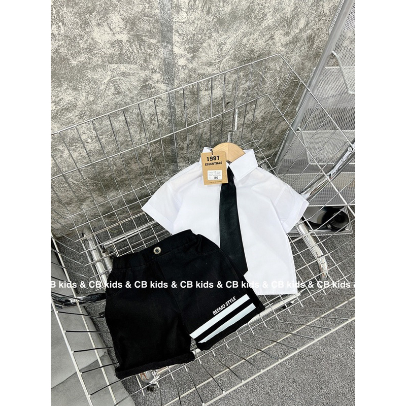 Bộ bé trai,Sét áo sơ mi cà vạt quần kẻ ngang cho bé 10 đến 20kg B0210