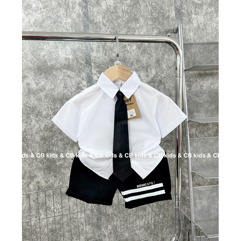 Bộ bé trai,Sét áo sơ mi cà vạt quần kẻ ngang cho bé 10 đến 20kg B0210