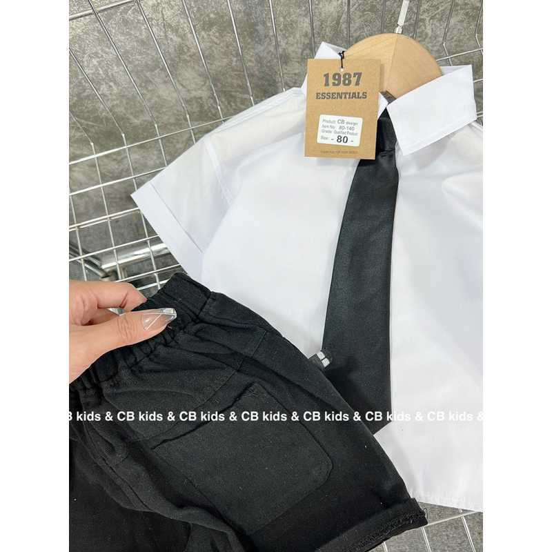 Bộ bé trai,Sét áo sơ mi cà vạt quần kẻ ngang cho bé 10 đến 20kg B0210