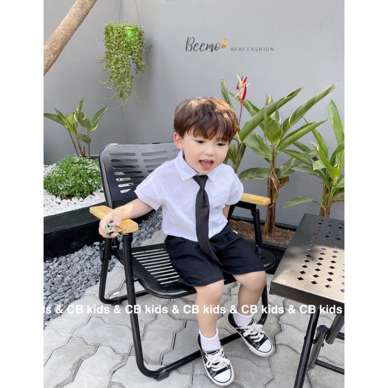 Bộ bé trai,Sét áo sơ mi cà vạt quần kẻ ngang cho bé 10 đến 20kg B0210