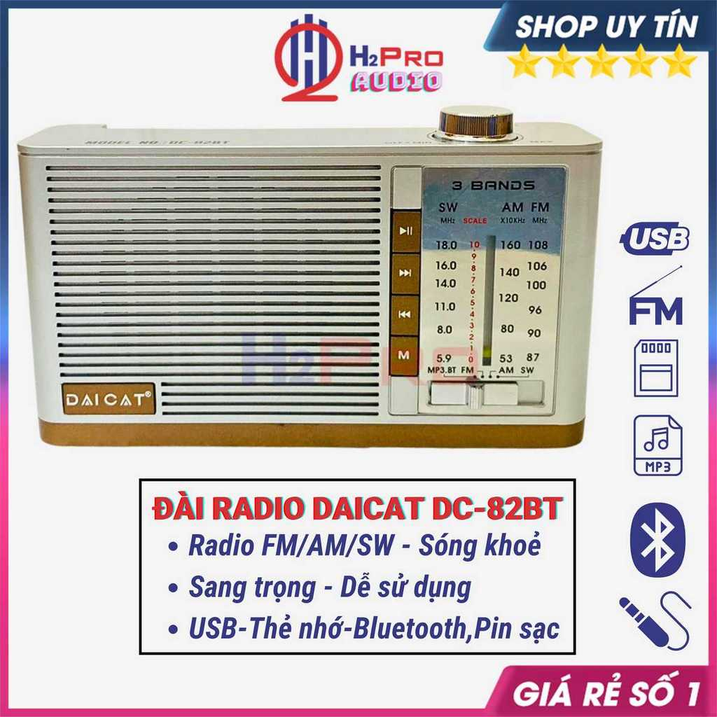 Đài Radio Cho Người Già DAICAT DC-82BT/MK141 10W Bluetooth, Đài Fm-Am-Sw Sóng Khỏe, Mặt Bạc, Tặng Pin Sạc-H2Pro Audio