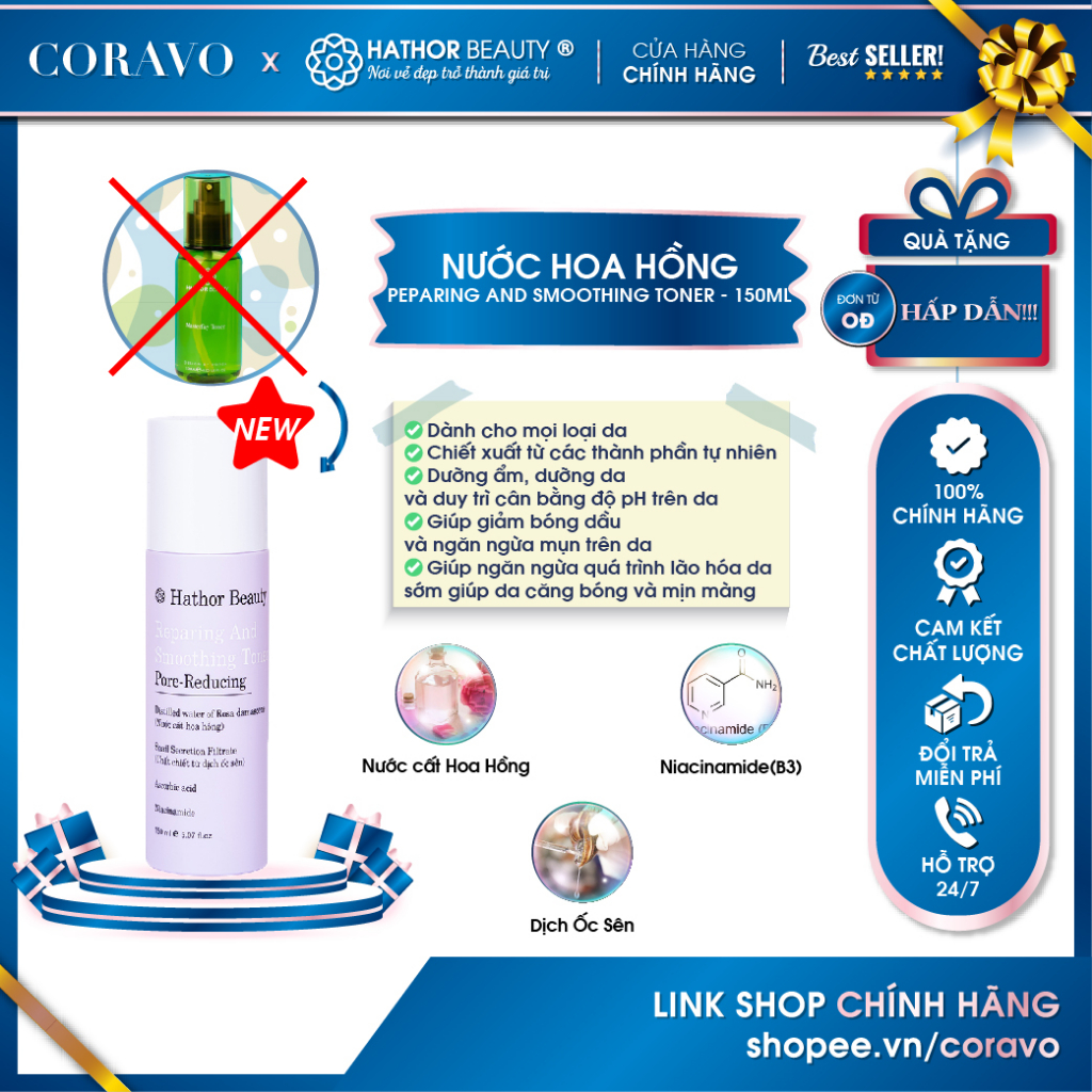 Nước hoa hồng Masterfay Dưỡng Ẩm Căng Mịn Da Peparing And Smoothing Toner 150ml Hathor Beauty (Kim Thiên Hoa) - Coravo