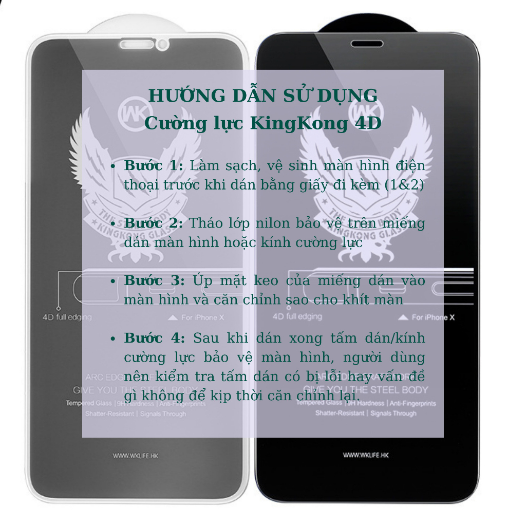 Kính cường lực iphone chống nhìn trộm Wekome King Kong 4D, miếng dán bảo vệ màn hình điện thoại ip full màn i.p 6 đến 14