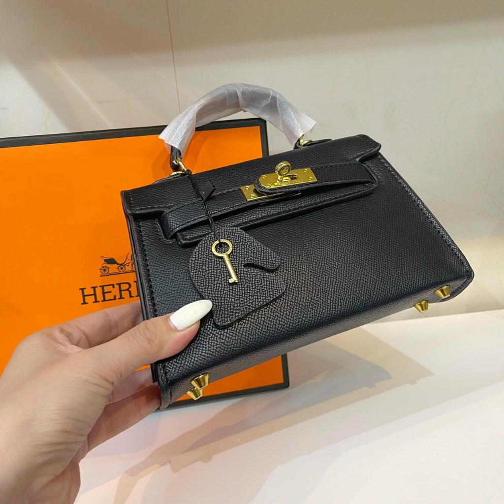 Túi Xách kelly khóa cài dáng lùn size 19 hàng qc loại 1, dập logo khoá