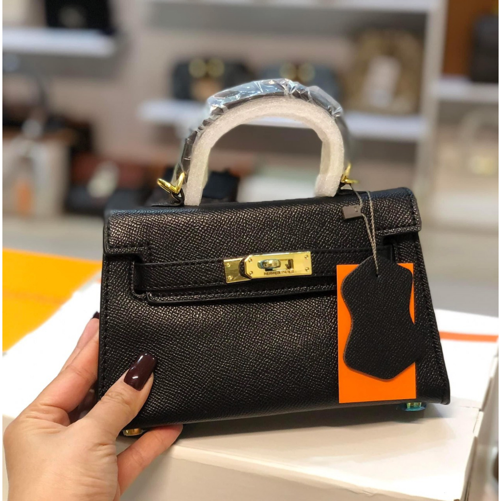 Túi Xách kelly khóa cài dáng lùn size 19 hàng qc loại 1, dập logo khoá
