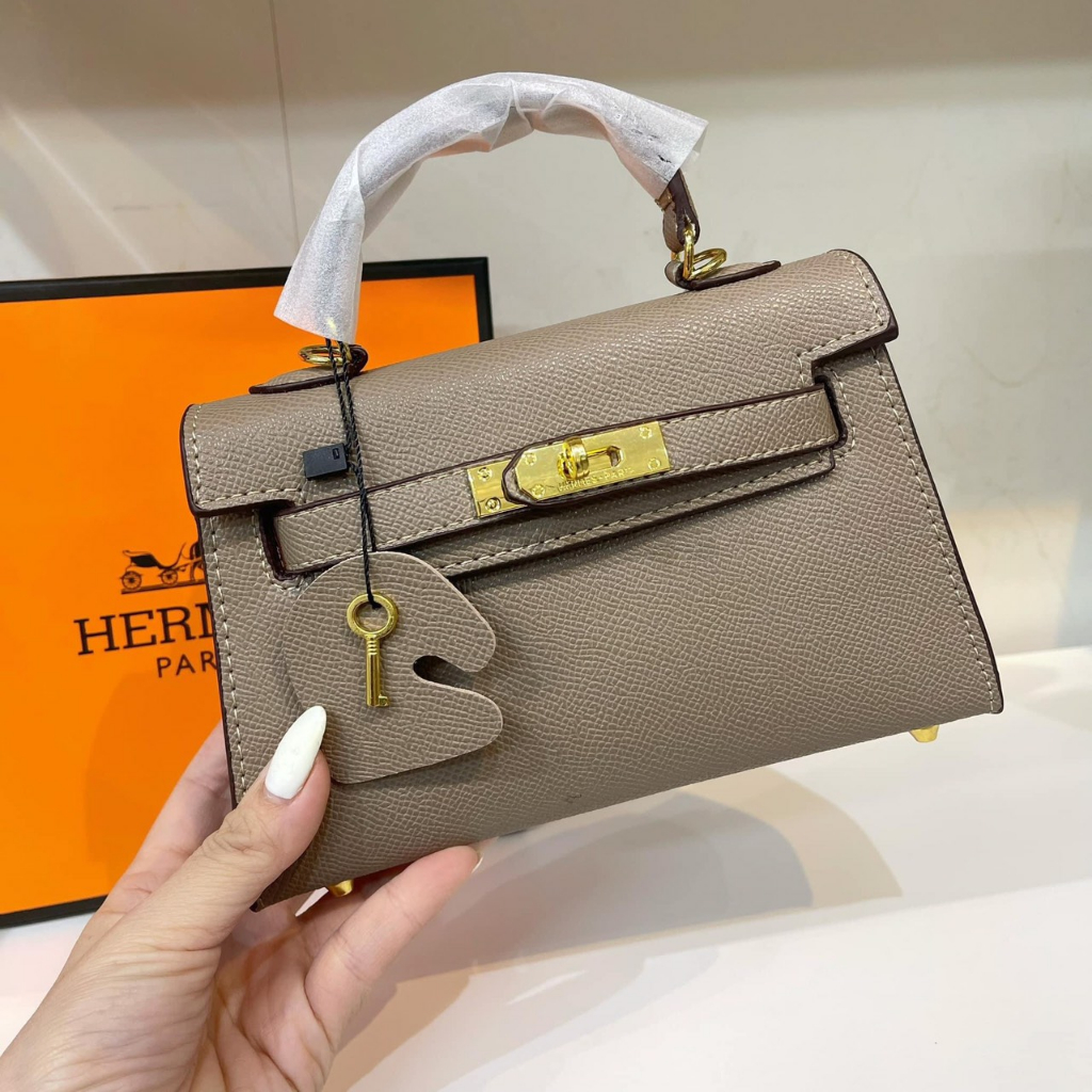 Túi Xách kelly khóa cài dáng lùn size 19 hàng qc loại 1, dập logo khoá
