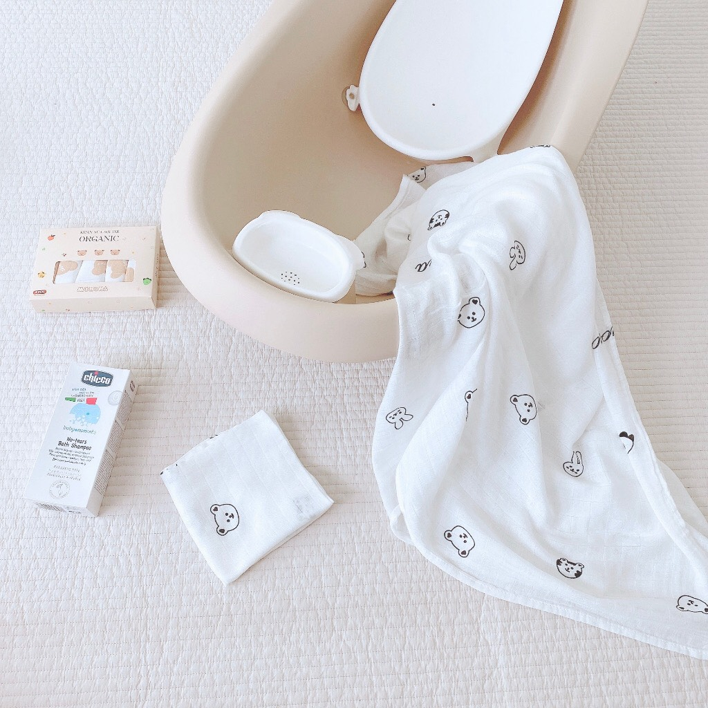 Khăn tắm Monona vải xô sợi tre cho bé 120x110cm organic cho bé sơ sinh