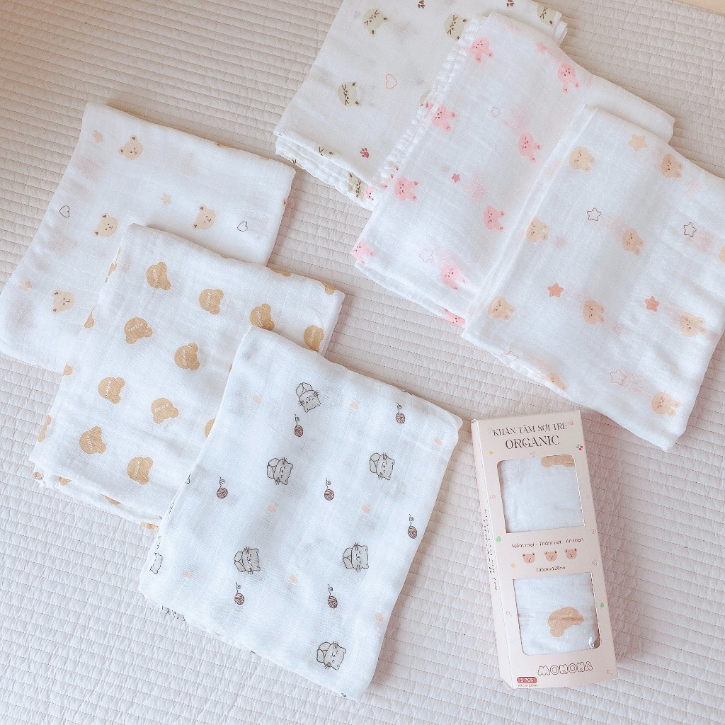 Khăn tắm Monona vải xô sợi tre cho bé 120x110cm organic cho bé sơ sinh