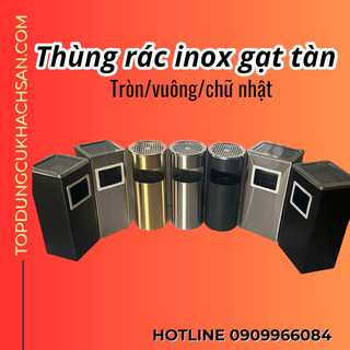 Thùng rác gạt tàn inox , thùng rác inox có gạt tàn