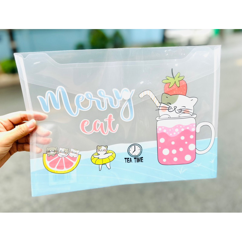 Bìa Sơ Mi Đựng Tài Liệu Khổ A4 Có Nút Bấm Mẫu Gấu Phi Hành Gia/Bé Gái/Mèo