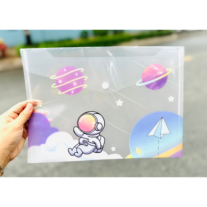 Bìa Sơ Mi Đựng Tài Liệu Khổ A4 Có Nút Bấm Mẫu Gấu Phi Hành Gia/Bé Gái/Mèo