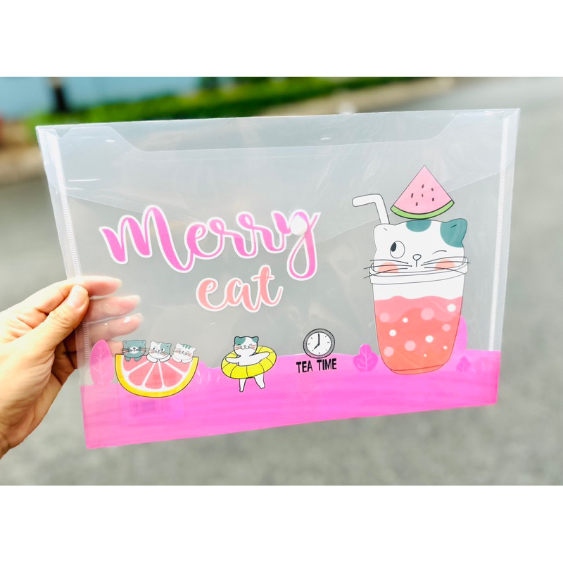 Bìa Sơ Mi Đựng Tài Liệu Khổ A4 Có Nút Bấm Mẫu Gấu Phi Hành Gia/Bé Gái/Mèo
