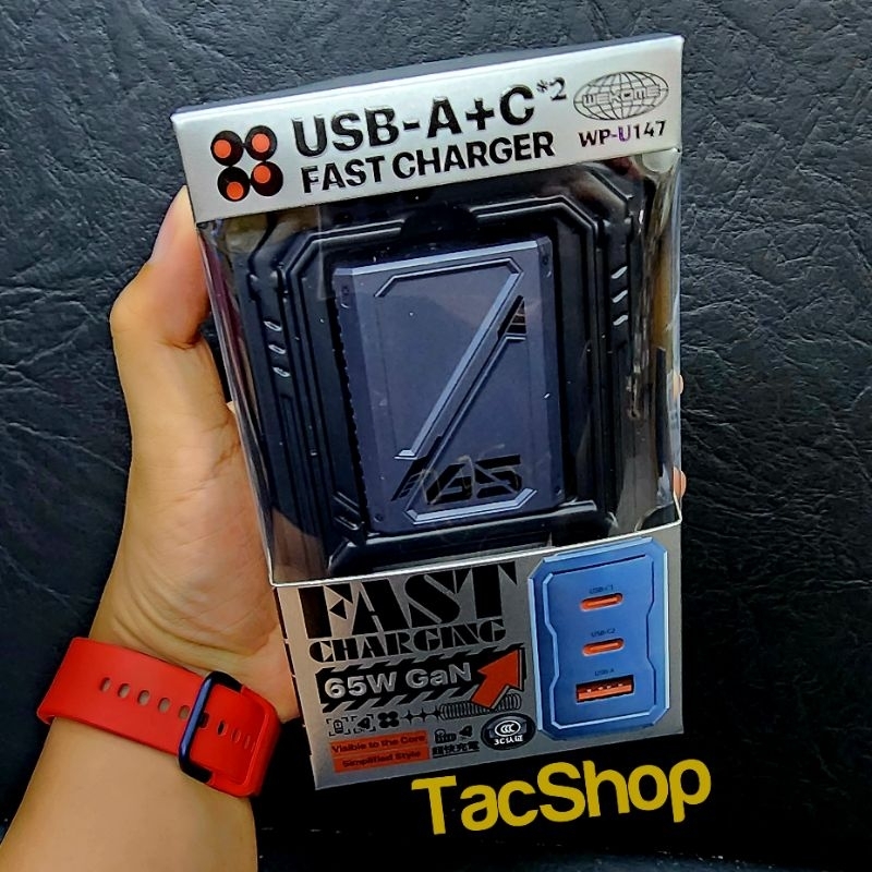 Bộ Sạc Nhanh 65W WEKOME WP-U147 2 cổng TYPE-C và 1 cổng USB-A hỗ trợ sạc nhanh GAN cho laptop, máy tính bảng, điện thoại