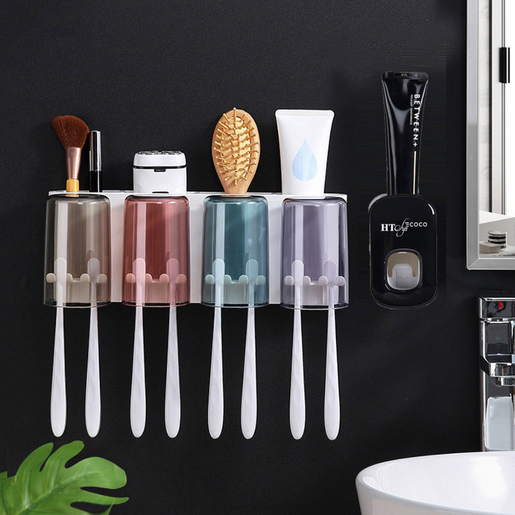 Kệ Để Bàn Chải Nhả Kem Đánh Răng Tự Động Thông Minh 4 Cốc Đa Năng