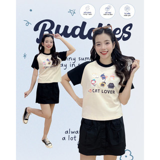 Babytee raglan tay đen Cat lover