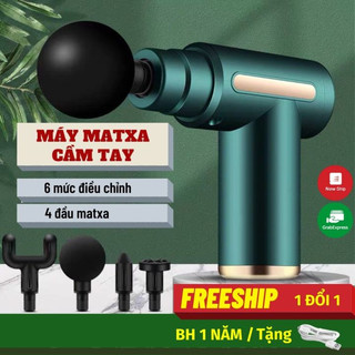 Máy massage cầm tay mini đa năng Súng mát xa cổ vai gáy giảm co cứng cơ với 4 đầu và 6 chế độ (bảo hành 12T)