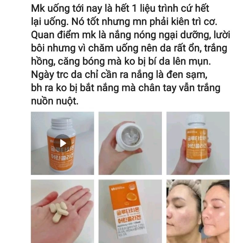 Viên uống kích trắng Glutathione&Collagen thủy phân Hàn Quốc hộp 60v