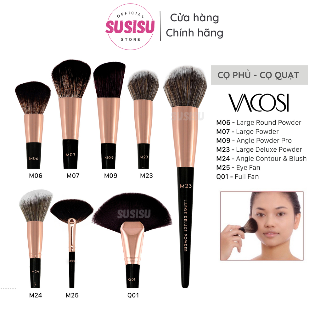 BST Cọ PHỦ PHẤN MÁ HỒNG, highlight-shading cán dài Vacosi đủ mẫu | Cọ quạt phủ phấn bột M06 - M07 - M23 - M25