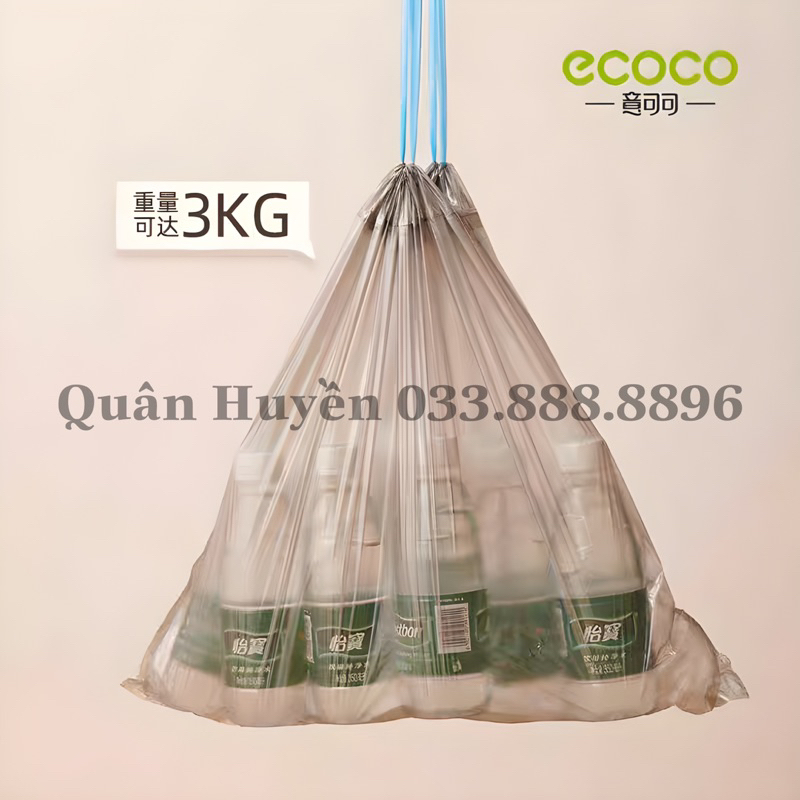 Túi đựng rác ECOCO tự phân huỷ chịu tải tối đa 3kg, Túi rác tự cắt có quai xách siêu dai chính hãng 2254