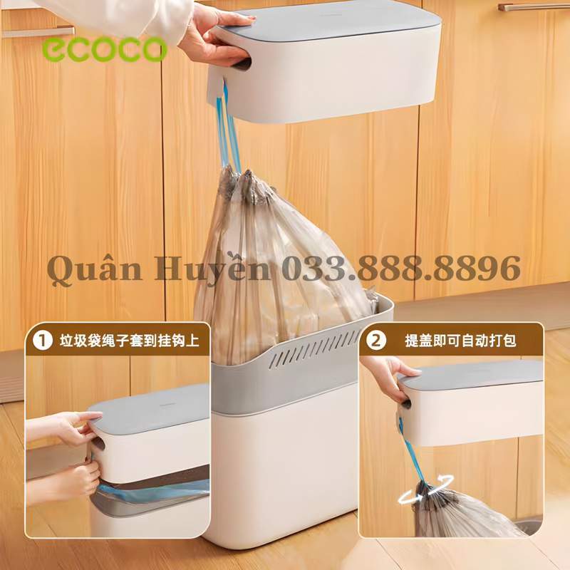 Túi đựng rác ECOCO tự phân huỷ chịu tải tối đa 3kg, Túi rác tự cắt có quai xách siêu dai chính hãng 2254