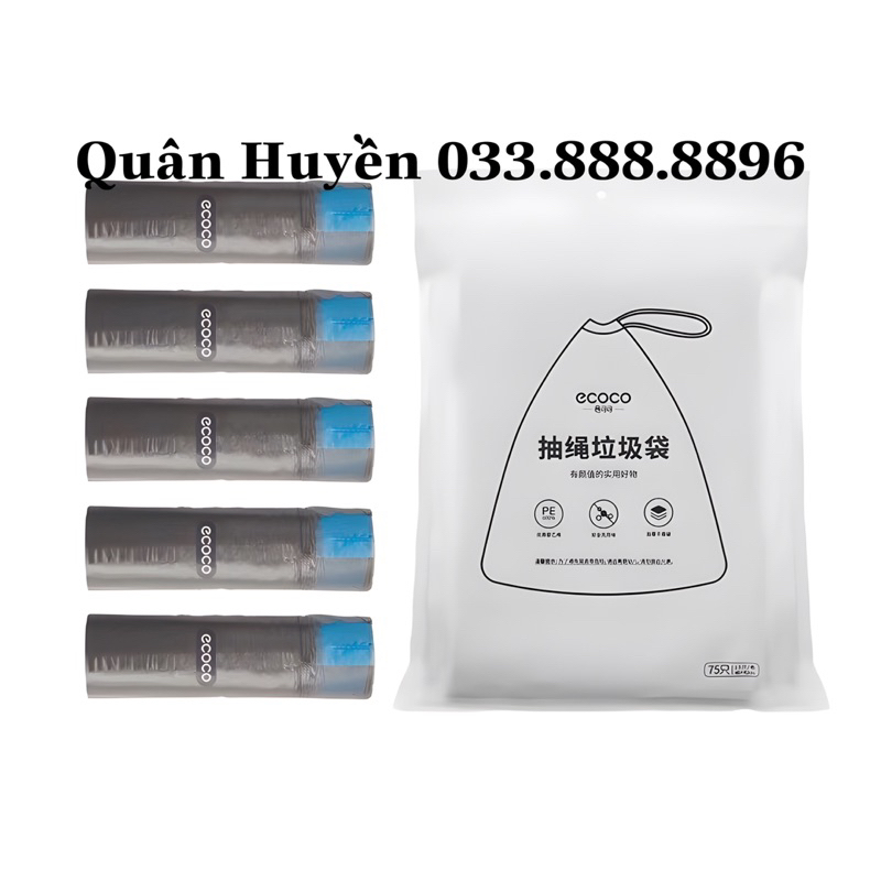 Túi đựng rác ECOCO tự phân huỷ chịu tải tối đa 3kg, Túi rác tự cắt có quai xách siêu dai chính hãng 2254