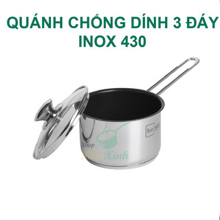 Quánh nấu cháo bột chống dính 3 đáy inox 430 Fivestar Standard nắp kính bếp từ (12cm/14cm)
