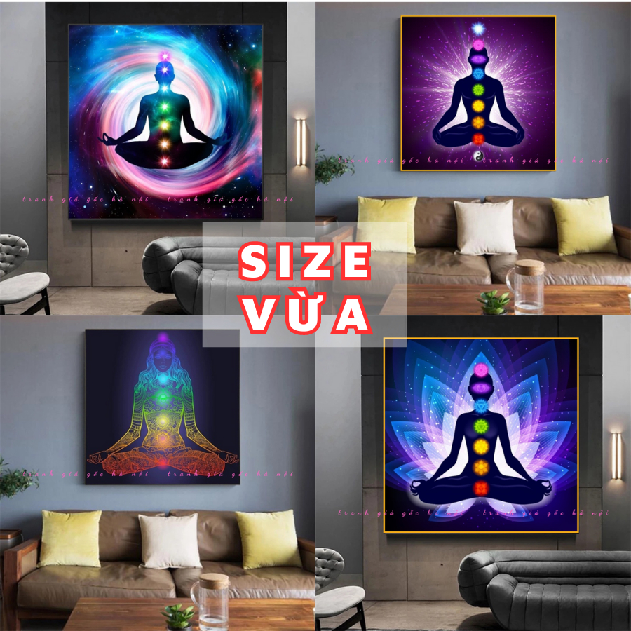 Tranh thiền 7 luân xa (chakra) chất vải canvas đã có khung composite kèm đinh treo tường - Size vừa