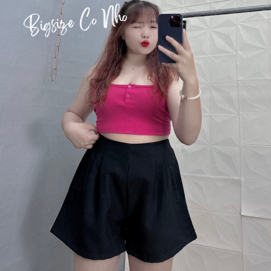 Quần Short Bigsize Nữ,Quần Đùi Xếp Ly Lưng Cao Big Size Vải Fos Có Độ Co Giãn Q26