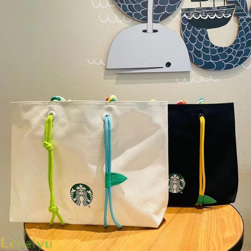 TÚI VẢI IN STARBUCK SIZE SIÊU TO, QUAI THẮT COLOR BLOCK