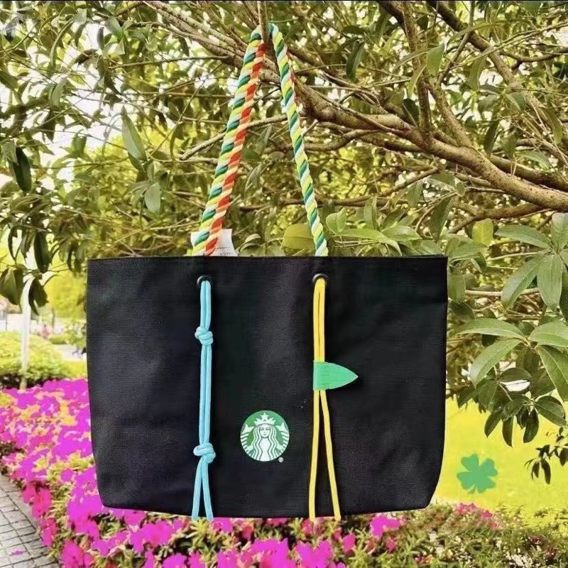 TÚI VẢI IN STARBUCK SIZE SIÊU TO, QUAI THẮT COLOR BLOCK