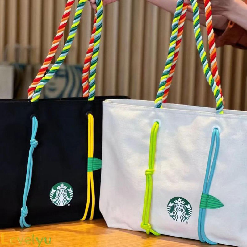 TÚI VẢI IN STARBUCK SIZE SIÊU TO, QUAI THẮT COLOR BLOCK
