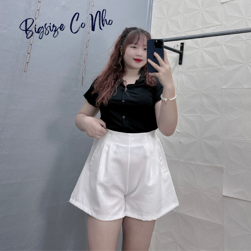Quần Short Bigsize Cô Nhỏ,Quần Đùi Xếp Ly Lưng Cao Big Size Vải Fos Có Độ Co Giãn Q26