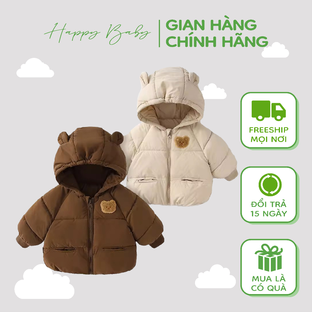 Áo phao giữ ấm cho bé, áo khoác mùa đông cho bé GẤU HAPPY BABY