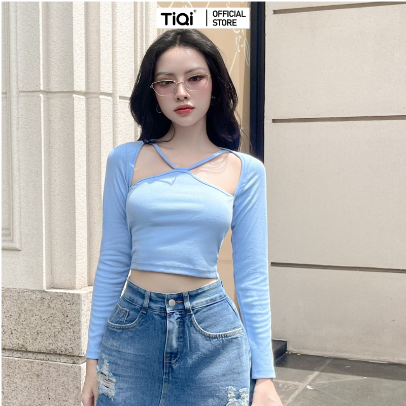 Áo croptop nữ dài tay ôm kiểu yếm hở vai nhiều màu TiQi Jeans A-180