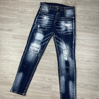 Quần dsq2 jean xanh vẩy sơn quần bò dsquared vẩy sơn xanh sáng chất co giãn phối loang
