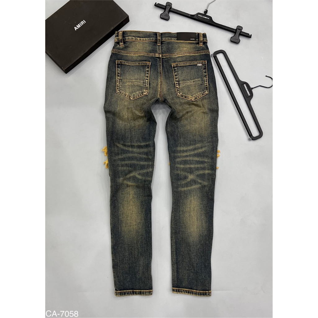 Quần Vẩy Sơn Amiri Xanh Loang Vàng Lót Da Chất Co Giãn Quần bò Jean nam xanh bụi chất nhăn khóa ống zip