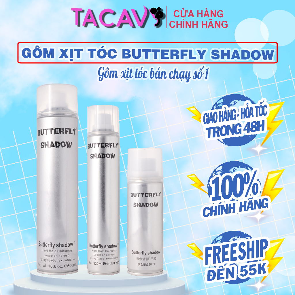 Gôm Xịt Tóc Butterfly Shadow 150Ml 320Ml 600Ml Chính Hãng, Gôm Bạc Giữ Nếp Tạo Kiểu Nam Nữ Mn12