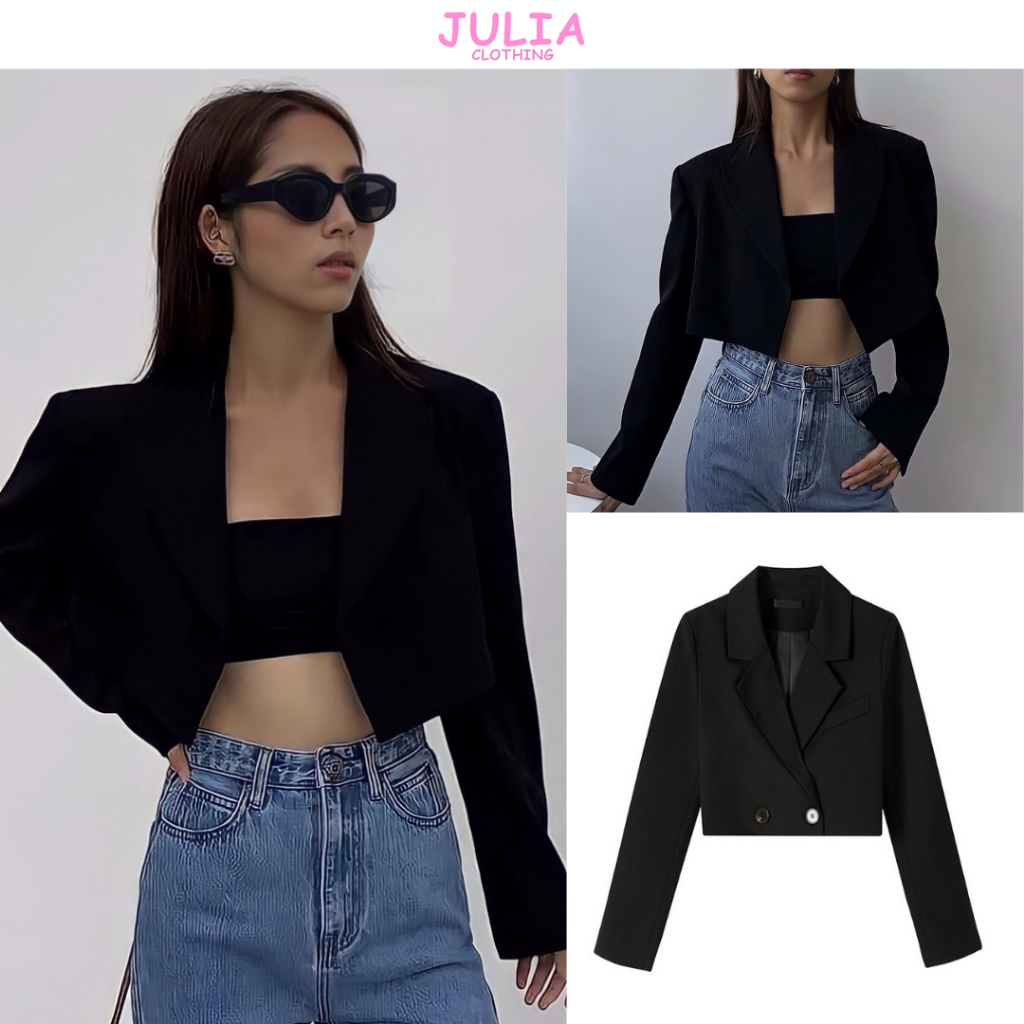 Vest croptop nữ 2 lớp dài tay có độn vai