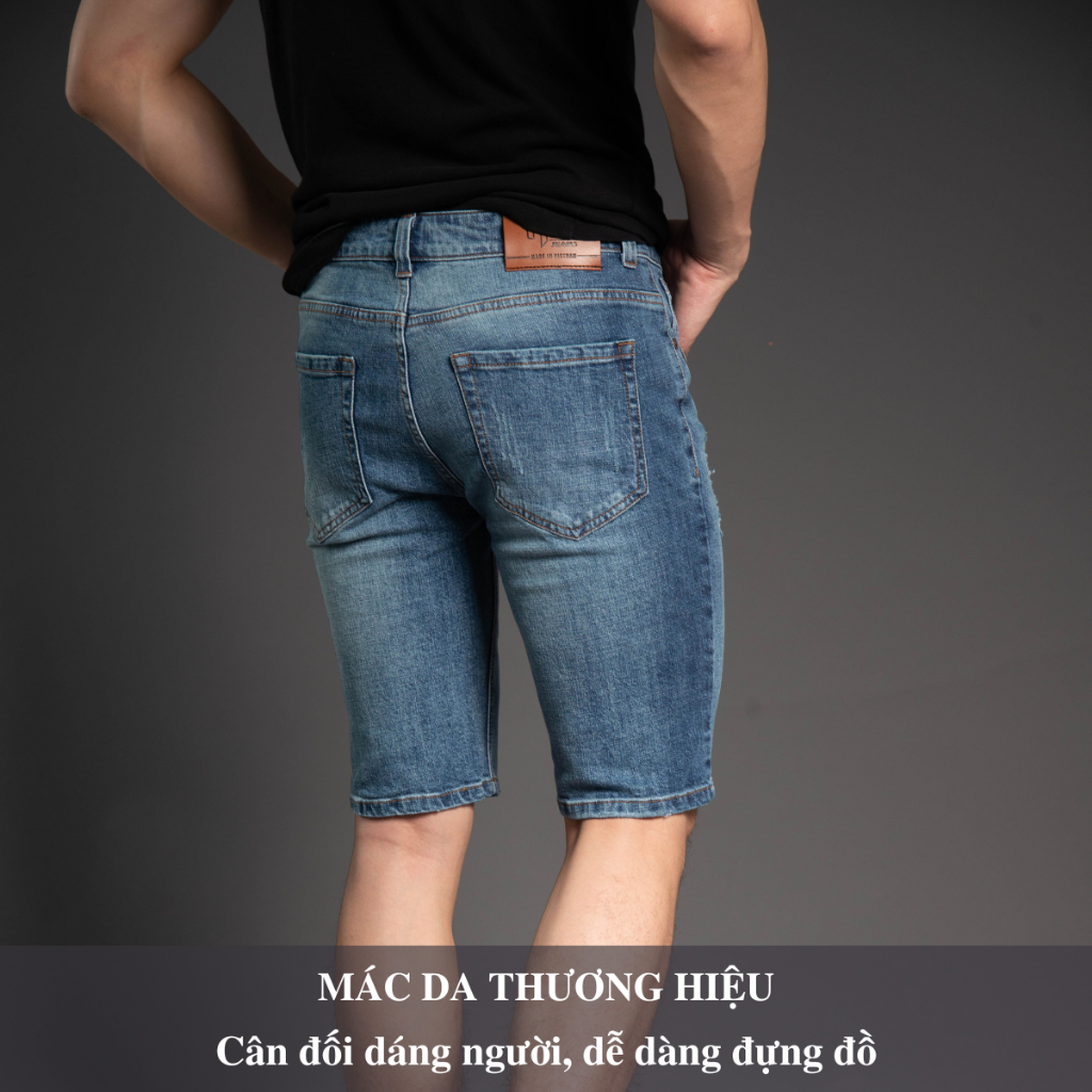 Quần Short Jean Nam Dáng Ôm Slimfit Rách Xước H90 Cao Cấp Chất Bò Co Giãn J021