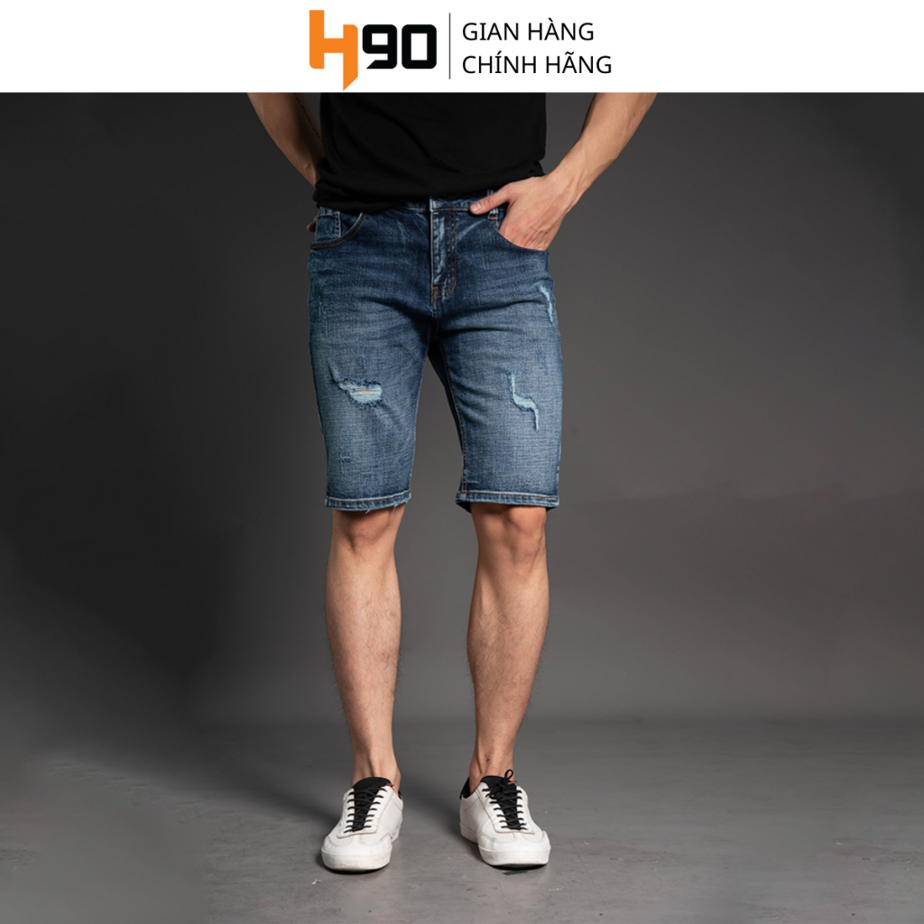 Quần Short Jean Nam Dáng Ôm Slimfit Rách Xước H90 Cao Cấp Chất Bò Co Giãn J021