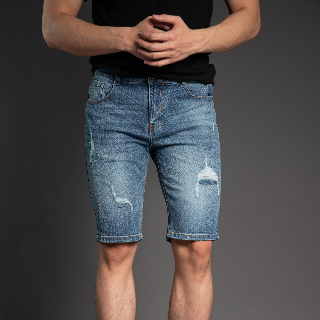 Quần Short Jean Nam Dáng Ôm Slimfit Rách Xước H90 Cao Cấp Chất Bò Co Giãn J021