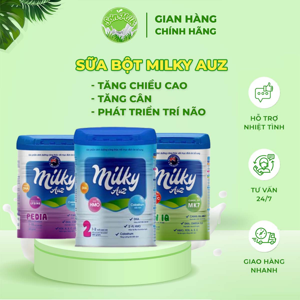 Sữa Bột Milky AuZ số 1, số 2, Pedia, Grow & IQ 850g - Tăng cân, phát triển trí não,tăng chiều cao,tiêu hoá tốt - SONMILK