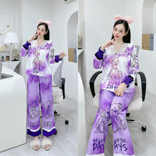 Đồ bộ nữ pizama lụa xước in thiết kế mềm mịn chuẩn cao cấp