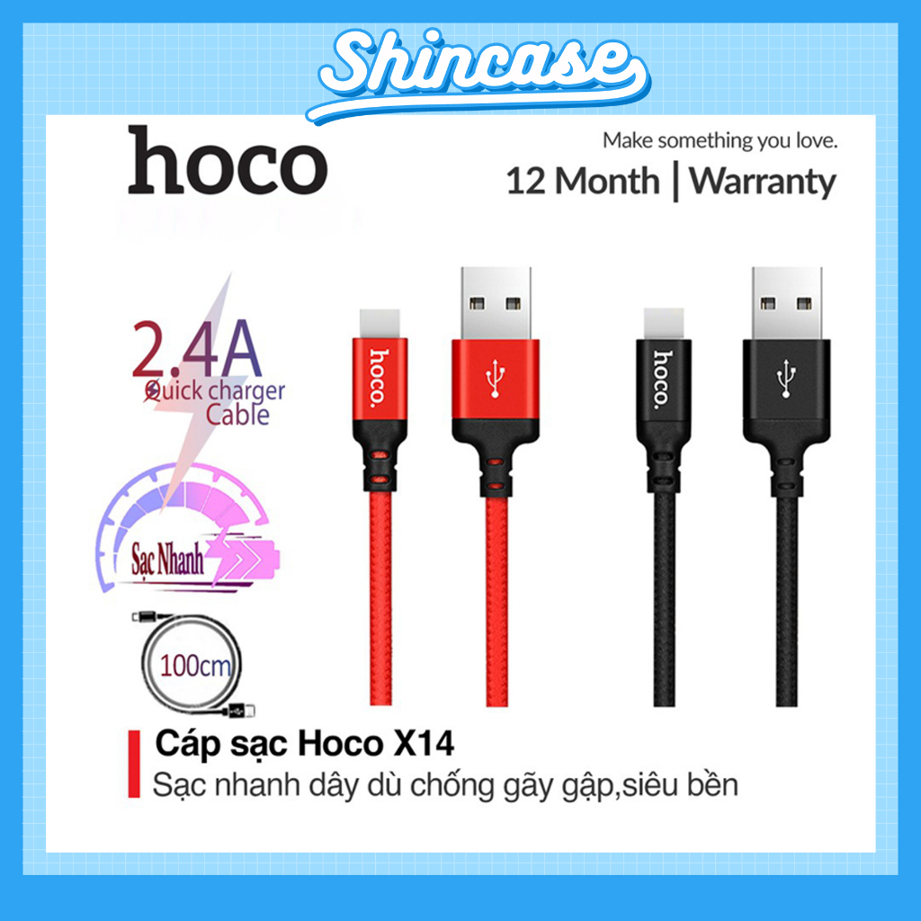 Hoco Chính Hãng - Cáp sạc hoco  X14 cáp tai nghe ốp sạc nhanh 2.4A dây dù chống đứt, dây truyền tải dữ liệu dài 1M/2M