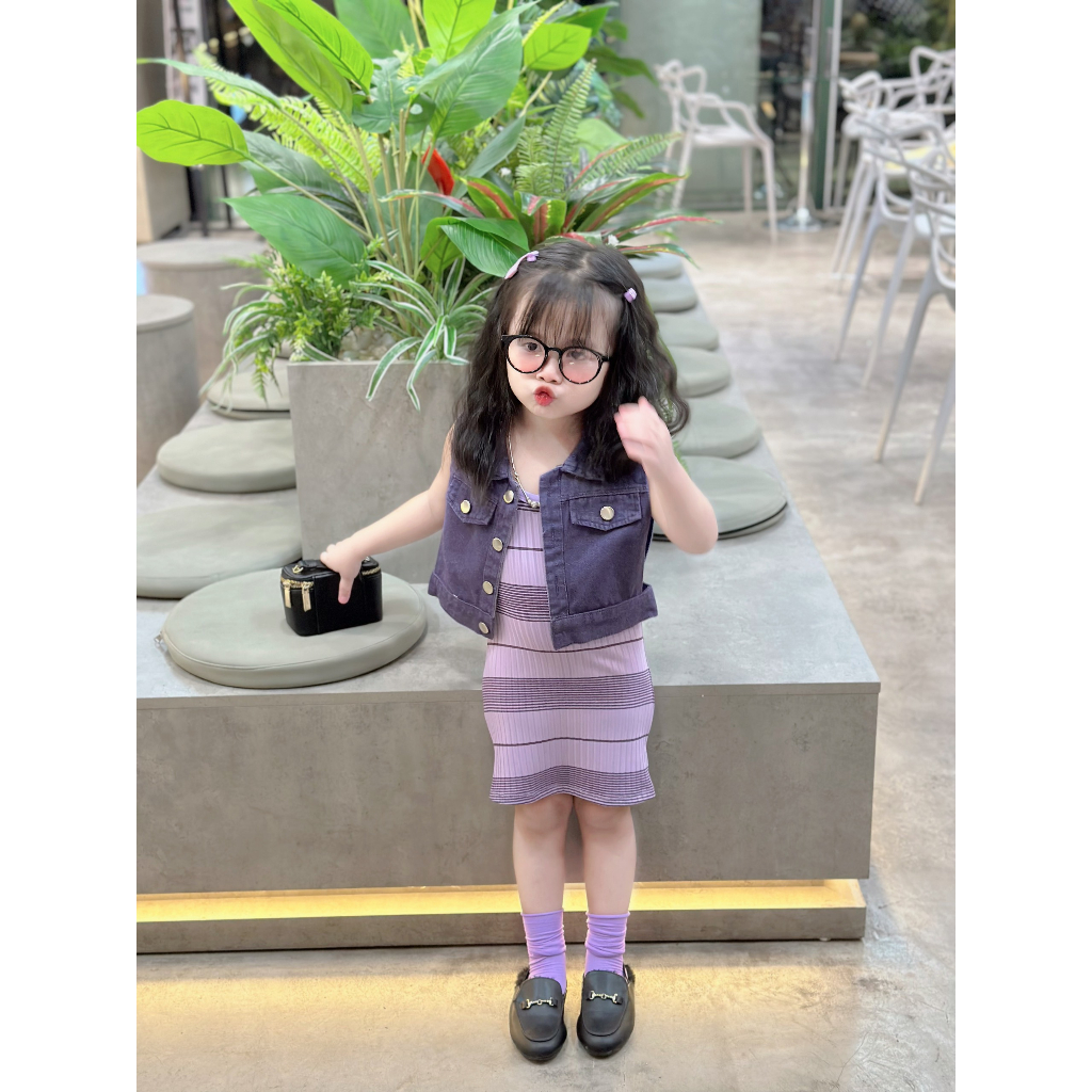 Set váy body + áo gile cho bé gái Hokiha Kid áo gile bò cao cấp size 8-28kg TE360