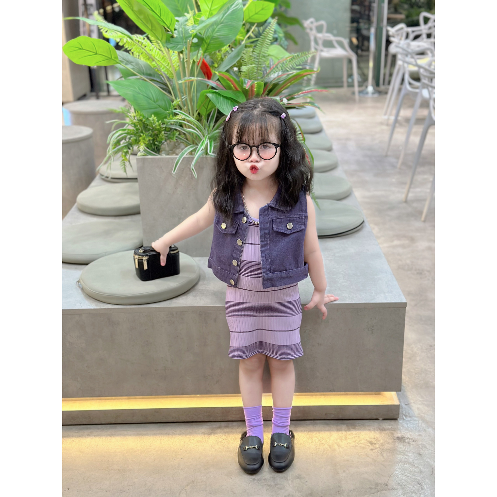 Set váy body + áo gile cho bé gái Hokiha Kid áo gile bò cao cấp size 8-28kg TE360